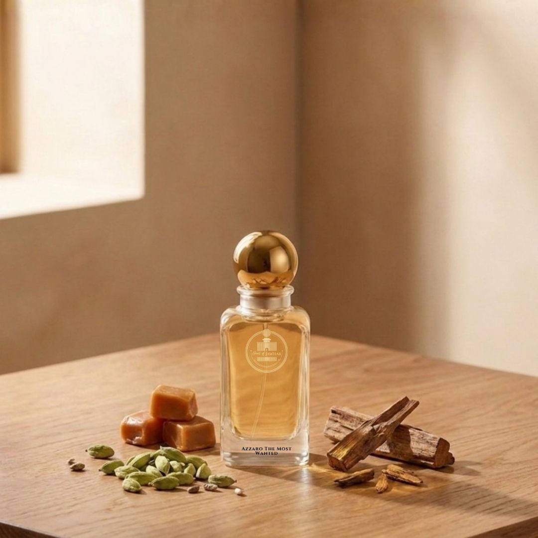 Haus Of Jawhar Azzaro The Most Wanted perfume bottle with cardamom, toffee, amberwood and vanilla fragrance notes.