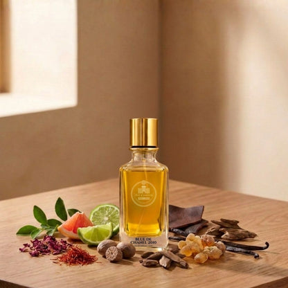 Bleu de Chanel 2010 by Haus Of Jawhar with grapefruit, lime, saffron, leather, vanilla, woods and amber notes.