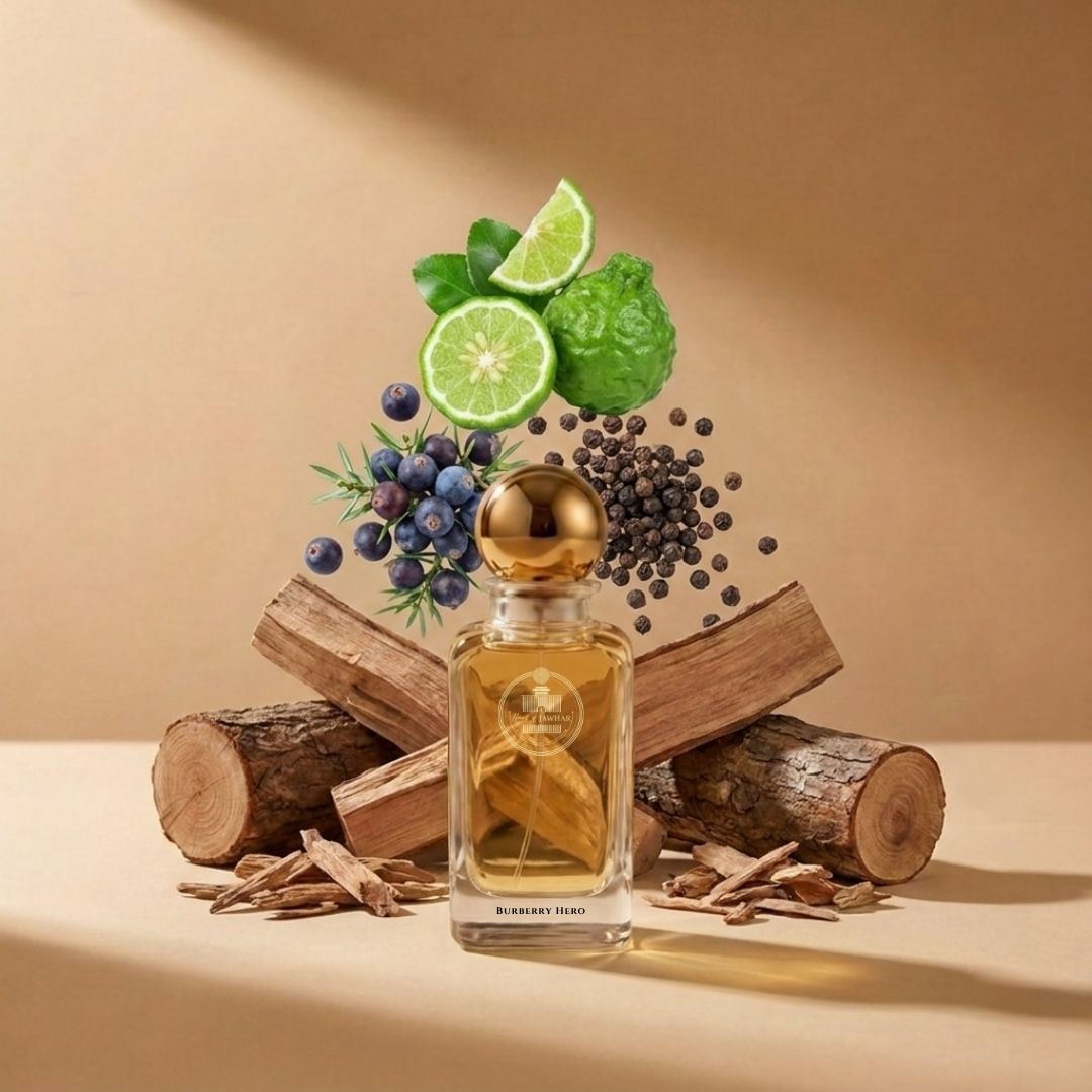 Haus Of Jawhar Burberry Hero perfume bottle with bergamot, juniper, black pepper and cedarwood fragrance notes.