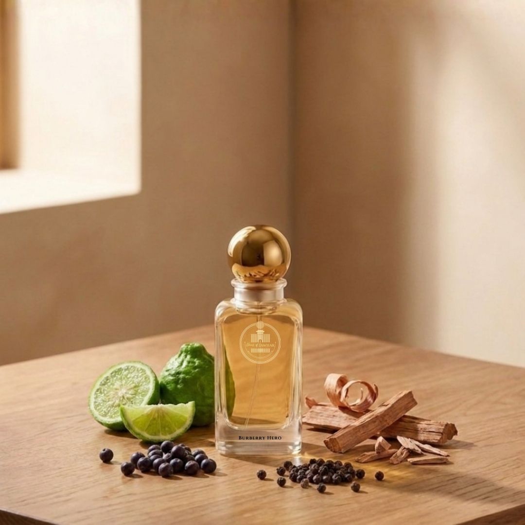 Haus Of Jawhar Burberry Hero perfume bottle with bergamot, juniper, black pepper and cedarwood fragrance notes.