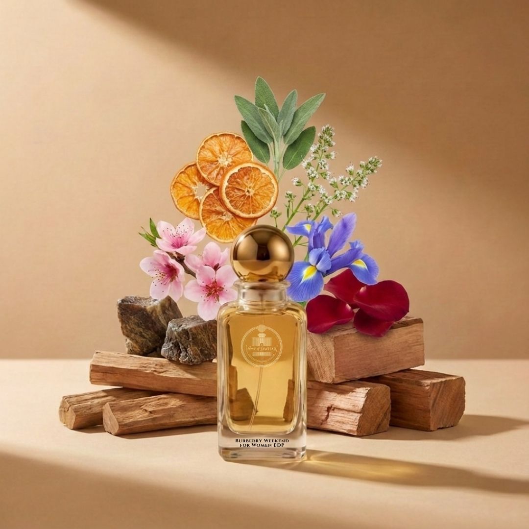Haus Of Jawhar Burberry Weekend for Women perfume bottle with peach, mandarin, sandalwood and musk fragrance notes.
