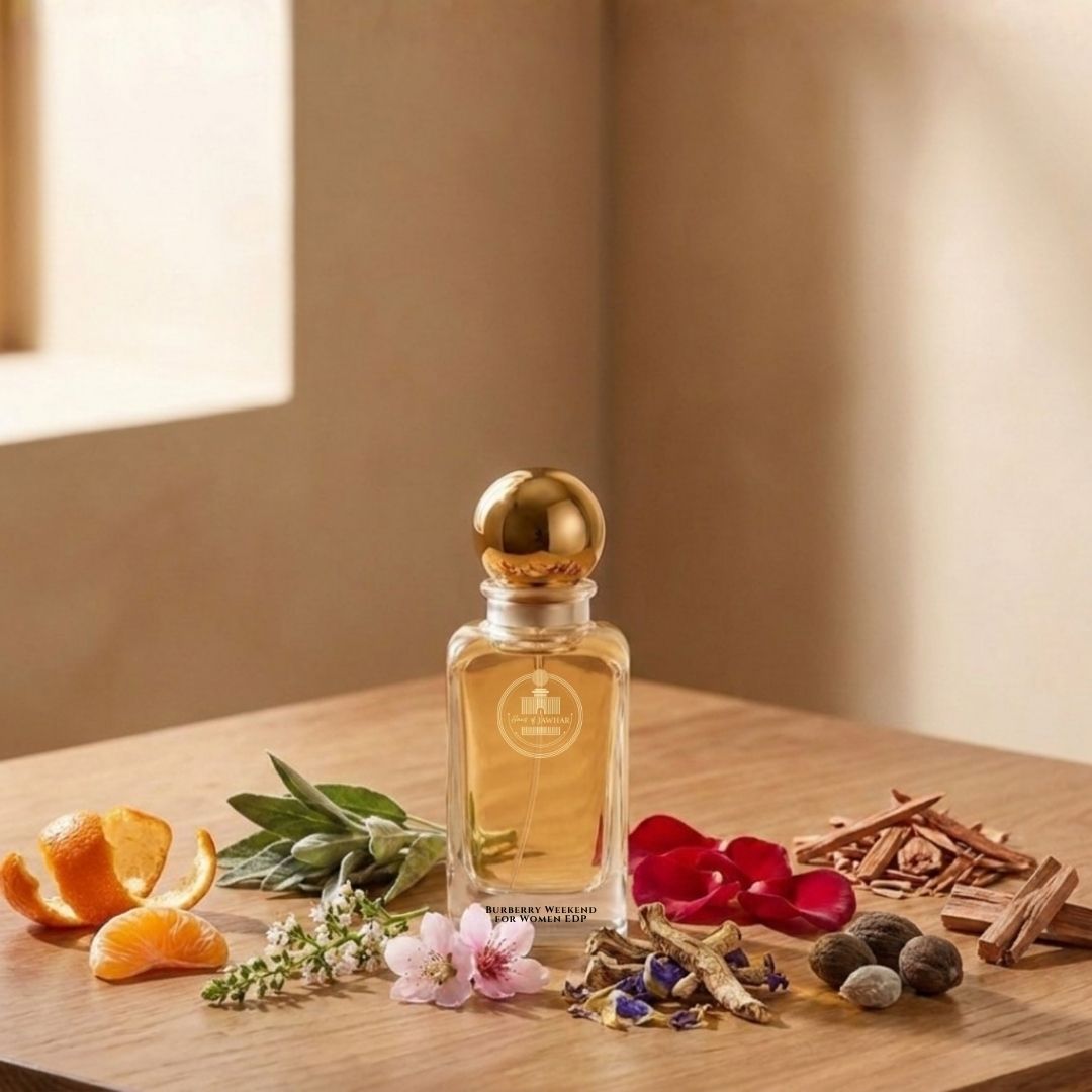 Haus Of Jawhar Burberry Weekend for Women perfume bottle with peach, mandarin, sandalwood and musk fragrance notes.