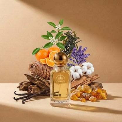 Haus Of Jawhar Bvlgari Aqva Pour Homme perfume bottle with mandarin orange, petitgrain, seaweed and amber fragrance notes.