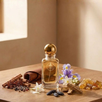 Haus Of Jawhar Bvlgari Man In Black perfume bottle with rum, spices, leather and tonka bean fragrance notes.
