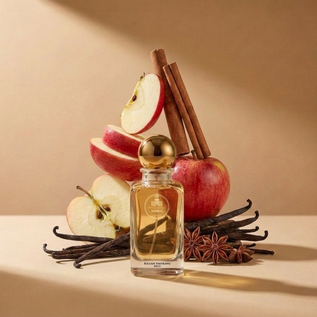 Haus Of Jawhar By Kilian Smoking Hot perfume bottle with apple, cinnamon, vanilla and woody fragrance notes.