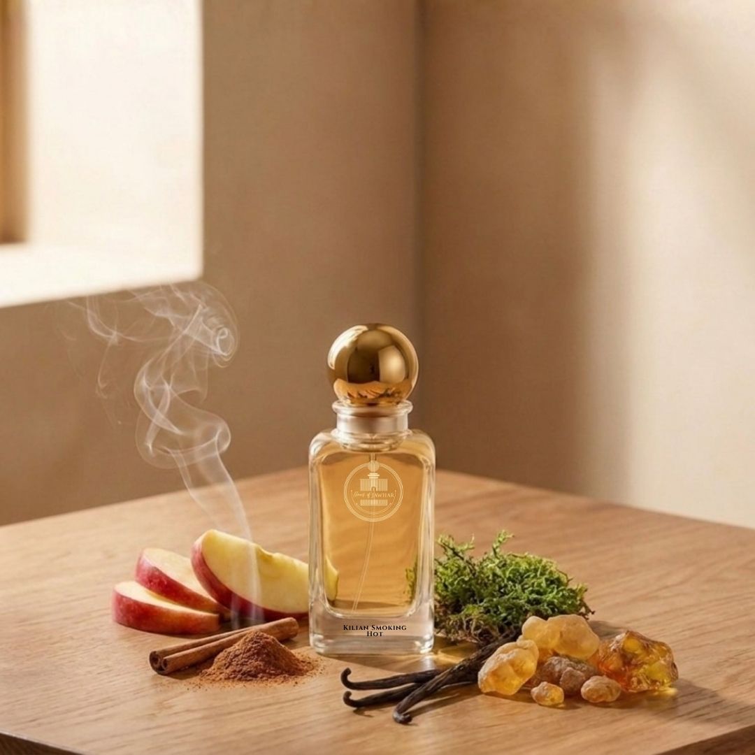 Haus Of Jawhar By Kilian Smoking Hot perfume bottle with apple, cinnamon, vanilla and amber fragrance notes.