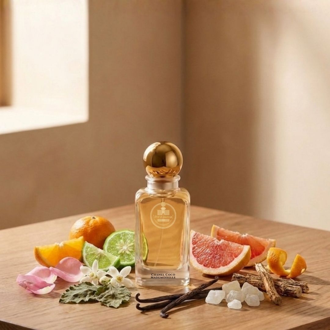 Haus Of Jawhar Chanel Coco Mademoiselle perfume bottle with orange, rose, patchouli and vanilla fragrance notes.