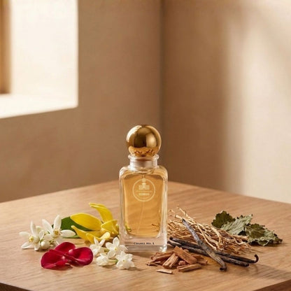 Haus Of Jawhar Chanel No. 5 perfume bottle with aldehydes, jasmine, rose and sandalwood fragrance notes.