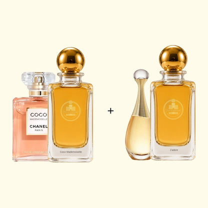 Haus Of Jawhar Coco Mademoiselle and J'adore perfume bottles with fragrance references.