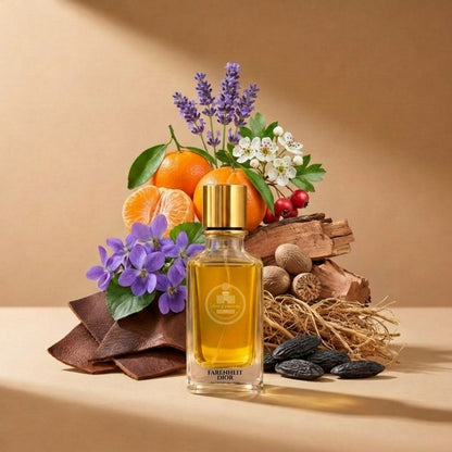 Dior Fahrenheit by Haus Of Jawhar with mandarin, lavender, violet, leather, nutmeg, cedar, vetiver and tonka bean notes.