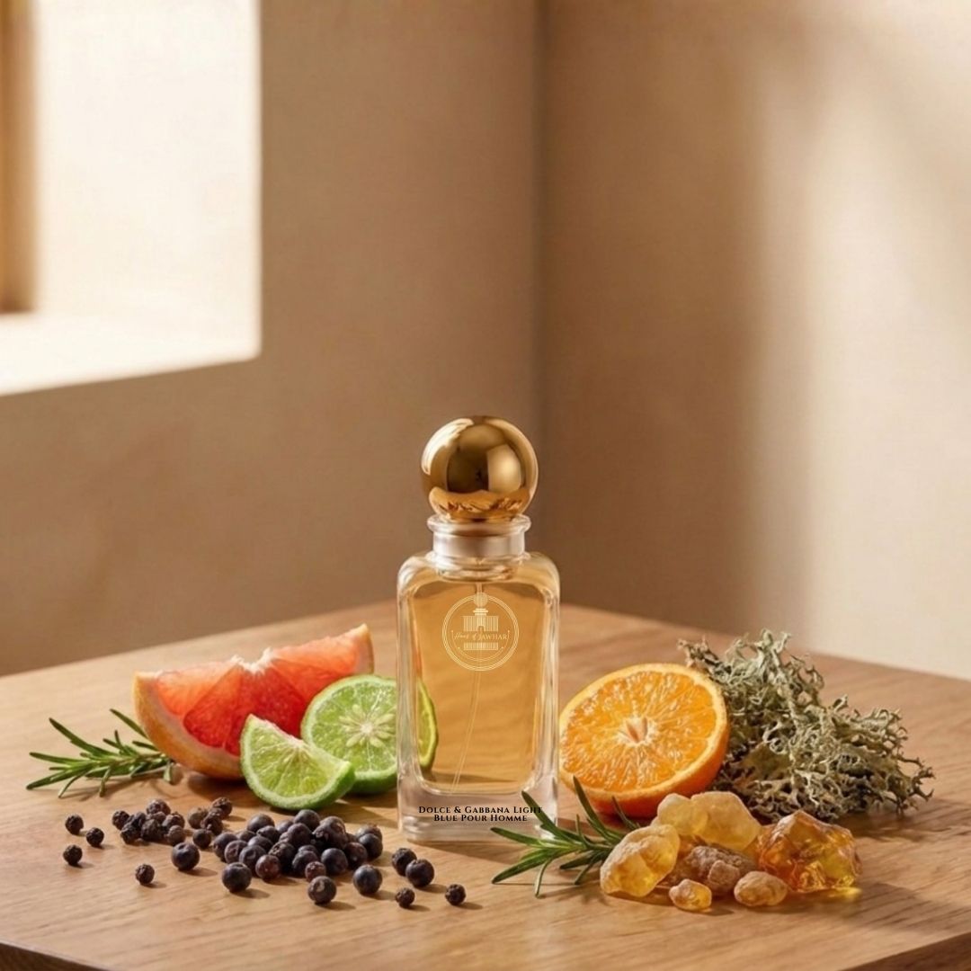 Haus Of Jawhar Dolce & Gabbana Light Blue perfume bottle with citrus, woody and amber fragrance notes.