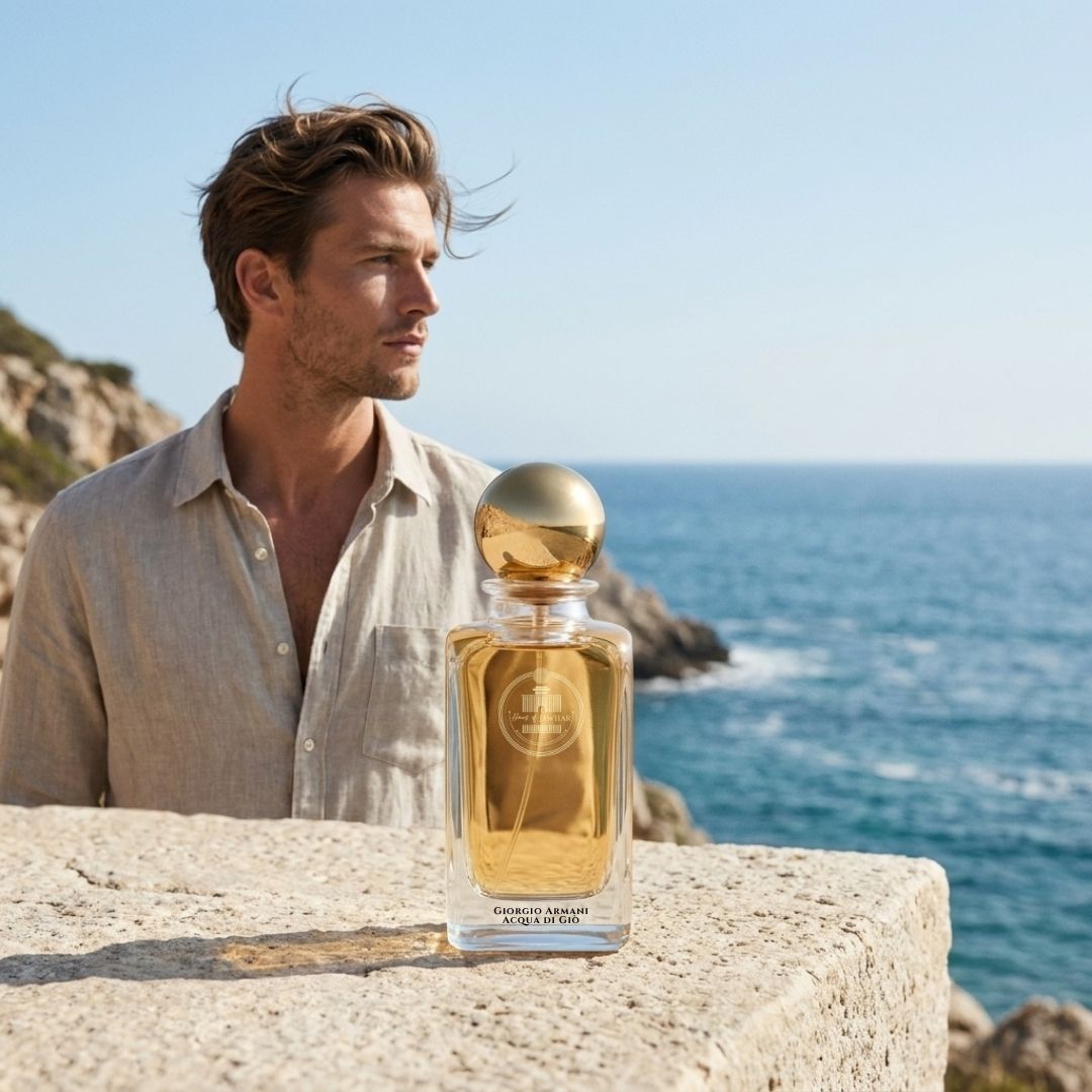 Haus Of Jawhar Giorgio Armani Acqua di Giò perfume bottle in a luxury lifestyle setting.