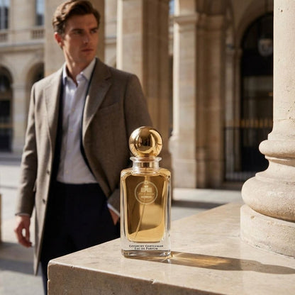 Haus Of Jawhar Givenchy Gentleman perfume bottle in a luxury lifestyle setting.