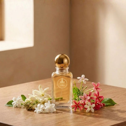 Haus Of Jawhar Gucci Bloom perfume bottle with jasmine, tuberose, rangoon creeper and musk fragrance notes.