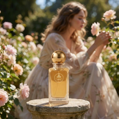 Haus Of Jawhar Gucci Flora perfume bottle in a luxury lifestyle setting.