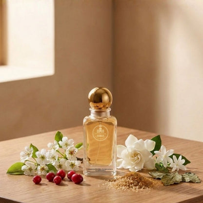 Haus Of Jawhar Gucci Flora perfume bottle with peony, rose, citrus and sandalwood fragrance notes.