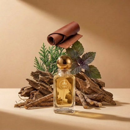 Haus Of Jawhar Gucci Guilty Absolute perfume bottle with leather, patchouli, cypress and vetiver fragrance notes.