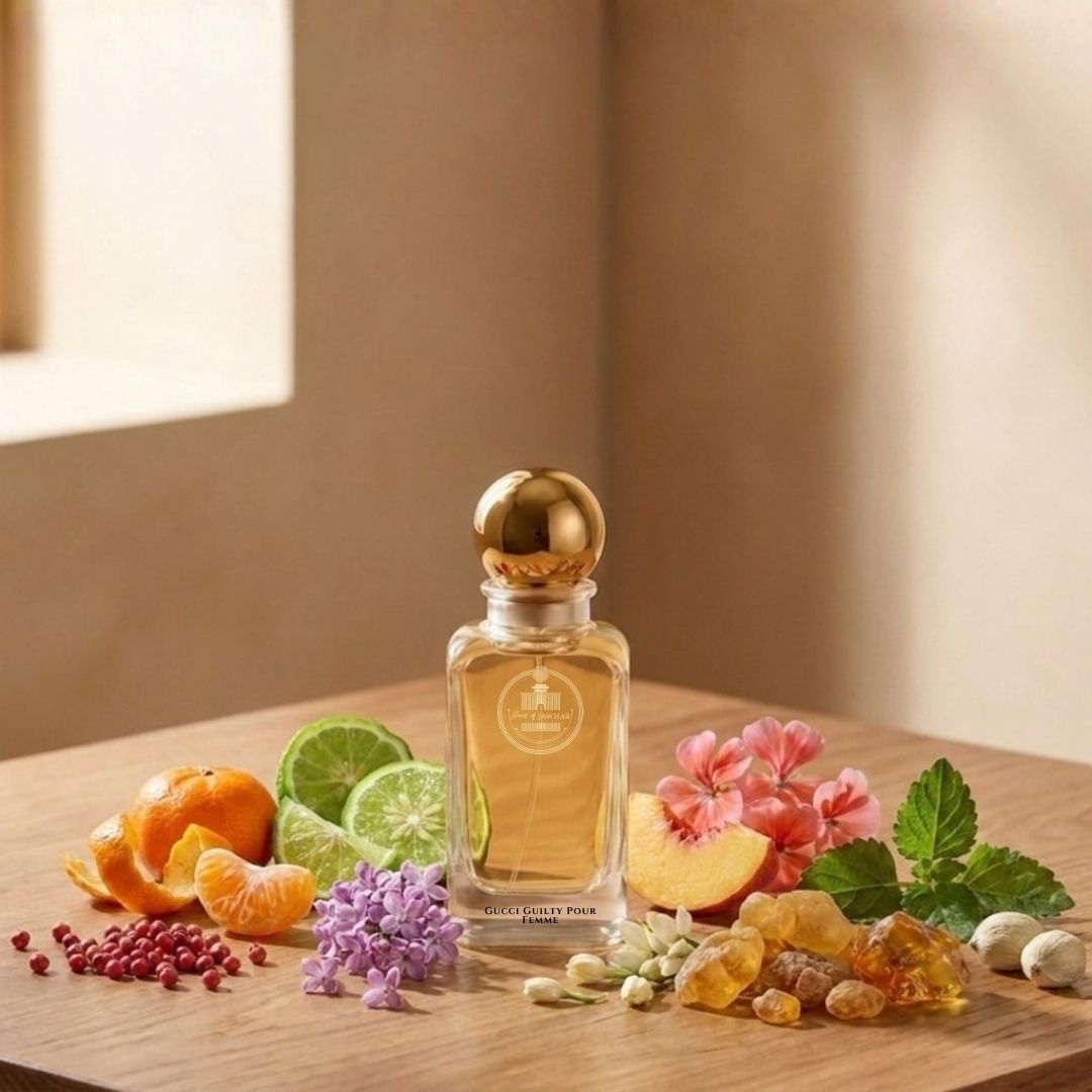 Haus Of Jawhar Gucci Guilty Women perfume bottle with pink pepper, lilac, amber and patchouli fragrance notes.
