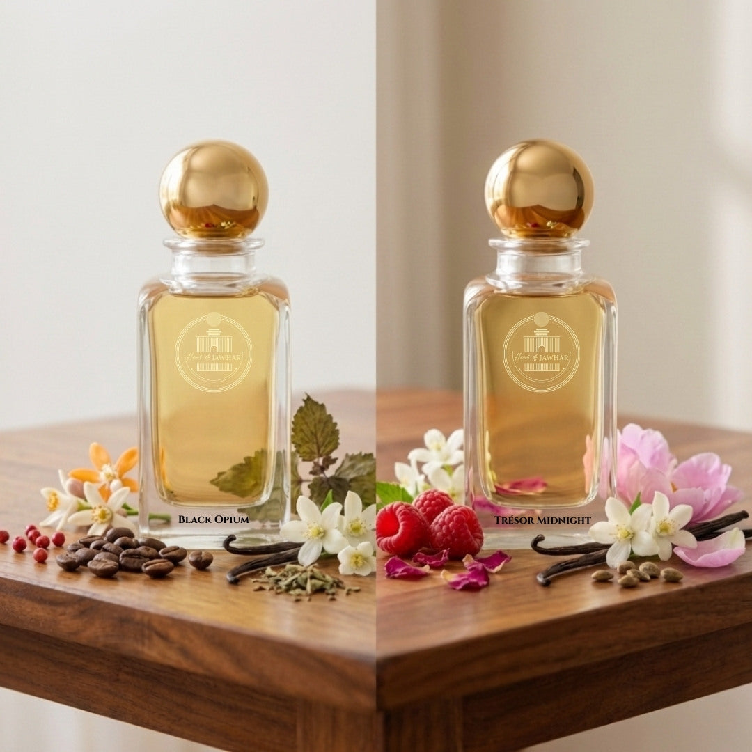 Black Opium and Trésor Midnight fragrance notes by Haus Of Jawhar.