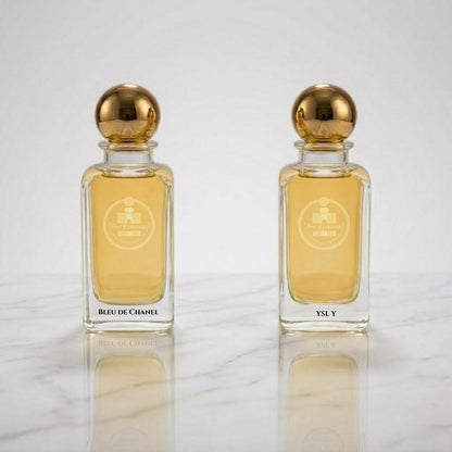 Bleu de Chanel and YSL Y parfum bottles by Haus Of Jawhar.