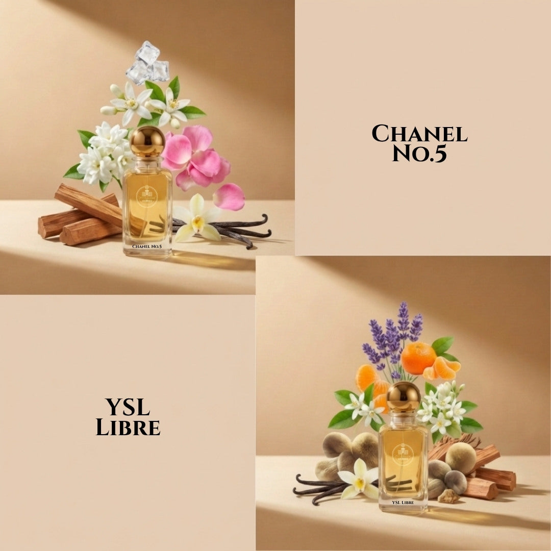 Chanel No.5 and YSL Libre fragrance comparison by Haus Of Jawhar.