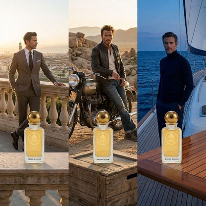 Haus Of Jawhar Creed Aventus, Sauvage Elixir, and Bleu de Chanel lifestyle collection.