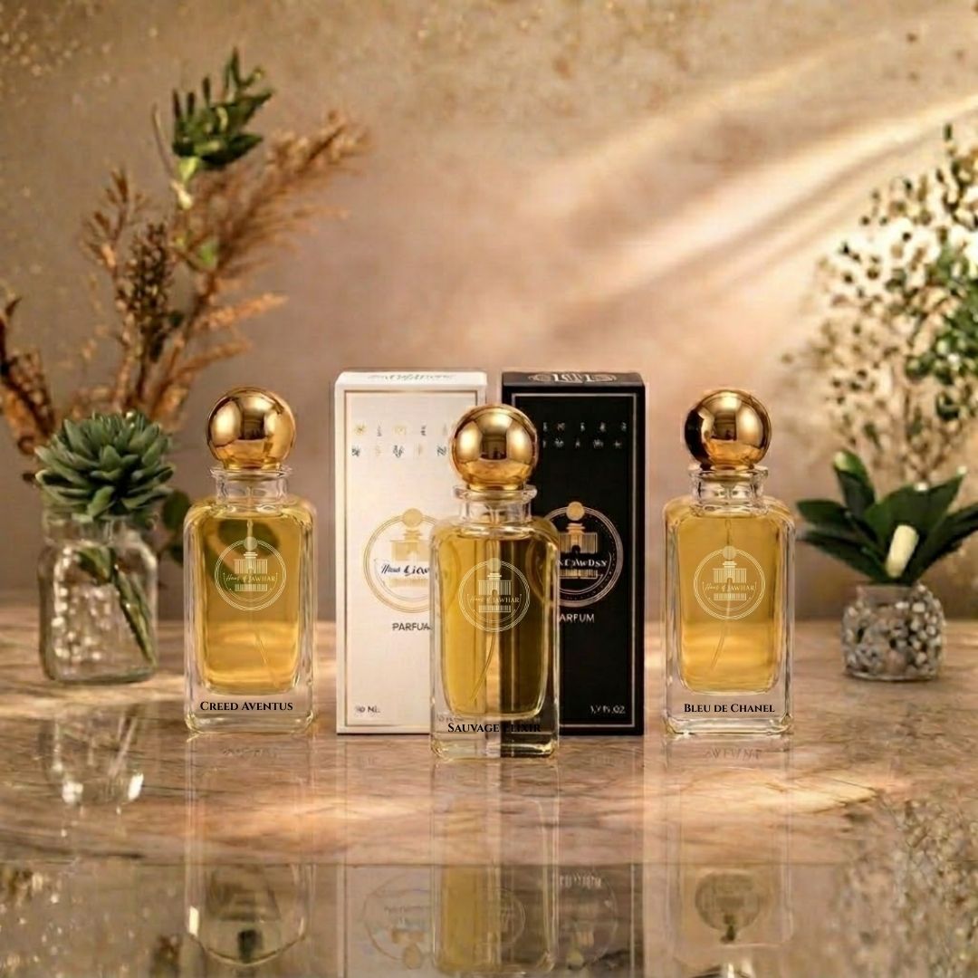 Haus Of Jawhar luxury fragrance trio with gift boxes.