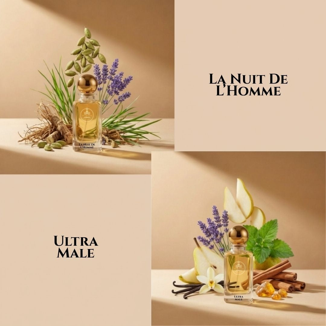 La Nuit De L’Homme and Ultra Male fragrance comparison by Haus Of Jawhar.