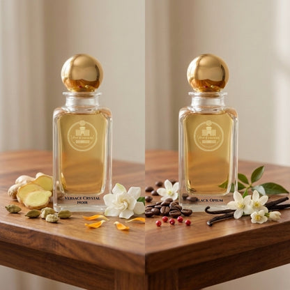 Versace Crystal Noir and Black Opium fragrance notes by Haus Of Jawhar.