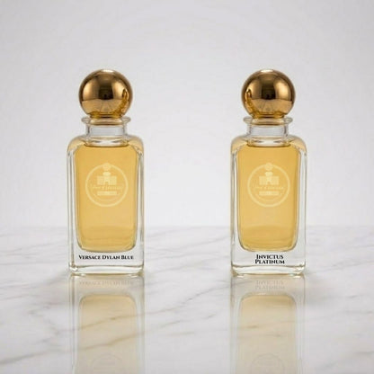 Versace Dylan Blue and Invictus Platinum parfum bottles by Haus Of Jawhar.