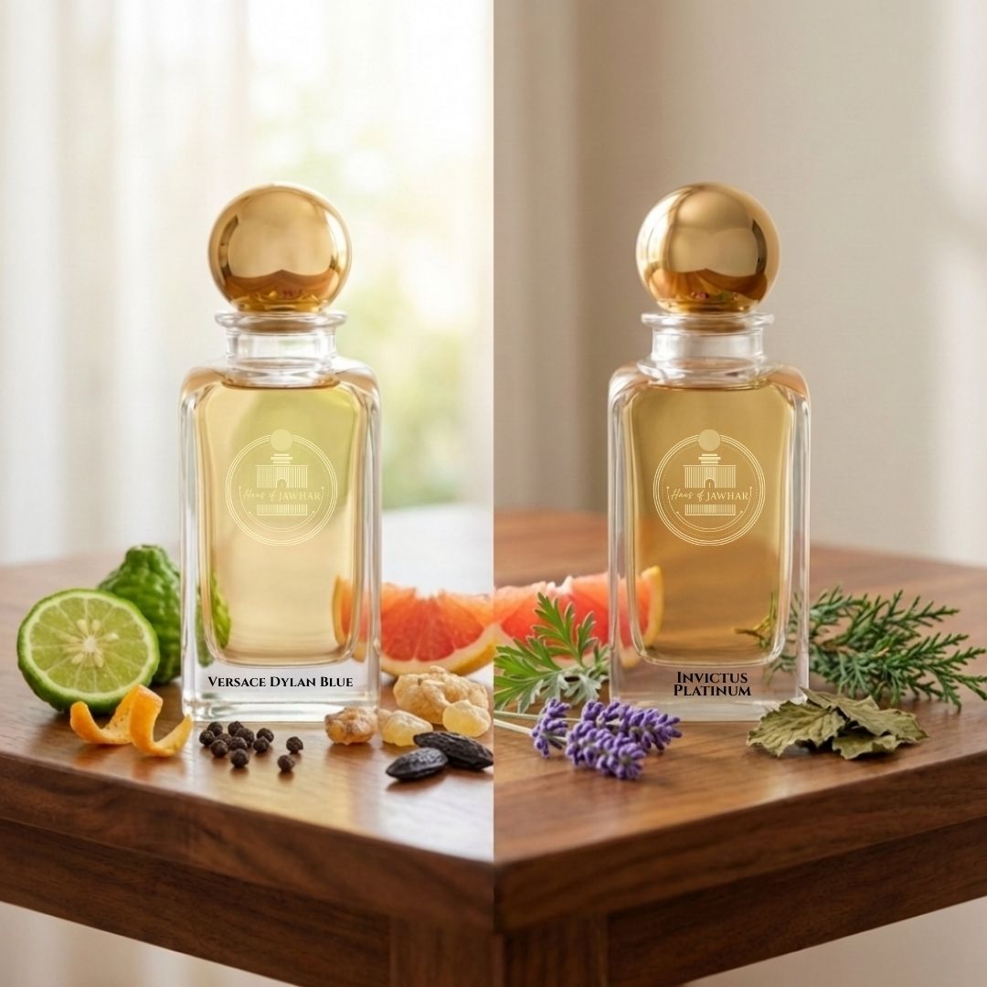 Versace Dylan Blue and Invictus Platinum fragrance notes by Haus Of Jawhar.