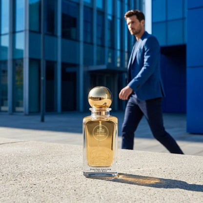 Haus Of Jawhar Jean Paul Gaultier Ultra Male perfume bottle in a luxury lifestyle setting.