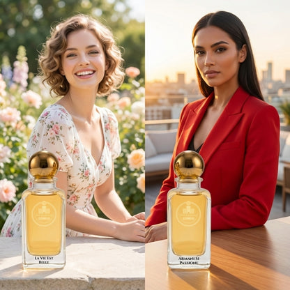 La Vie Est Belle and Armani Sì Passione by Haus Of Jawhar lifestyle collection with models.