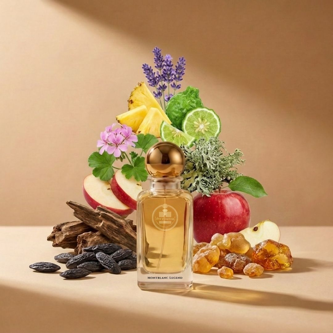 Haus Of Jawhar Montblanc Legend perfume bottle with bergamot, lavender, oakmoss and tonka bean fragrance notes.