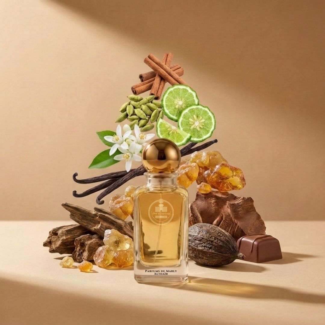 Haus Of Jawhar Parfums de Marly Althaïr perfume bottle with vanilla, cinnamon, orange blossom and guaiac wood fragrance notes.