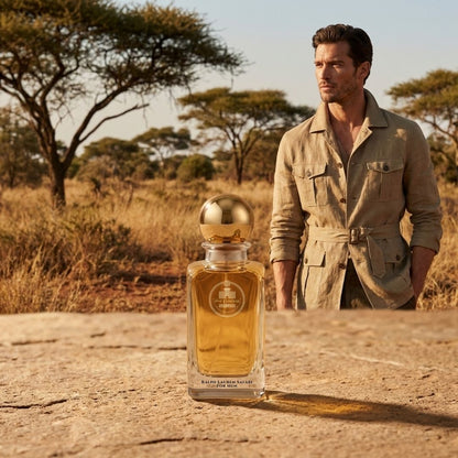 Haus Of Jawhar Ralph Lauren Safari perfume bottle in a luxury lifestyle setting.