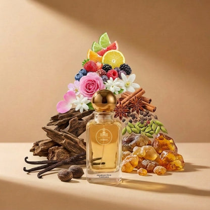 Haus Of Jawhar Sod Fakhama Oud perfume bottle with oud, saffron, rose and amber fragrance notes.