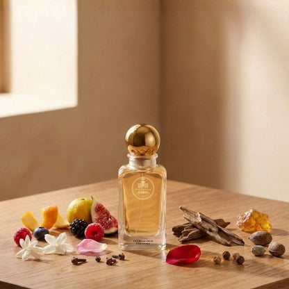 Haus Of Jawhar Sod Fakhama Oud perfume bottle with oud, saffron, rose and amber fragrance notes.