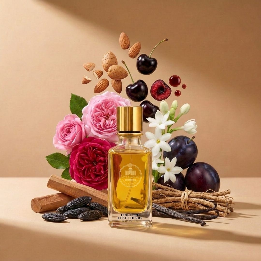 Haus Of Jawhar Tom Ford Lost Cherry perfume bottle with cherry, almond, vanilla and floral fragrance notes.