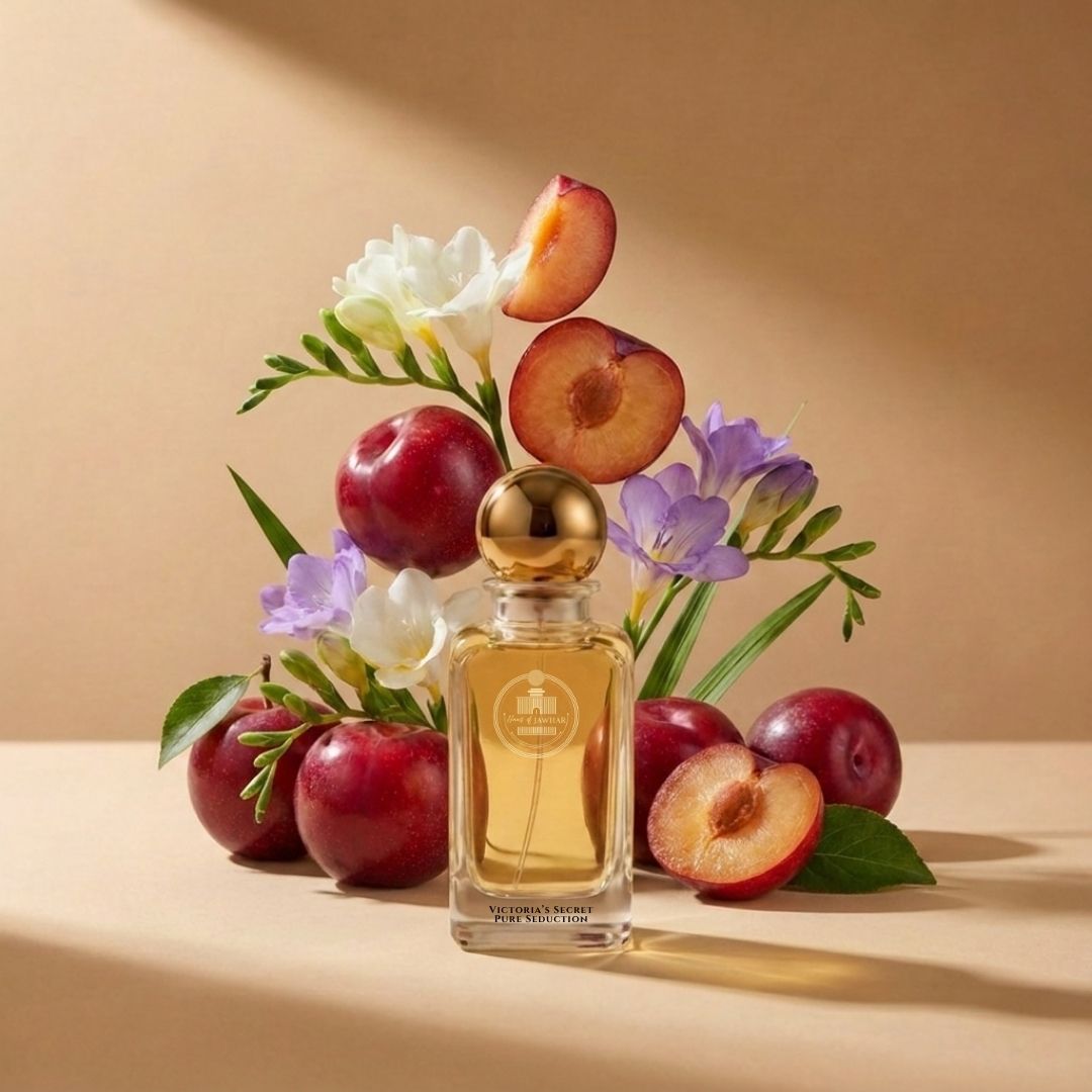 Haus Of Jawhar Victoria's Secret Pure Seduction perfume bottle with plum, freesia, chamomile and aloe vera fragrance notes.