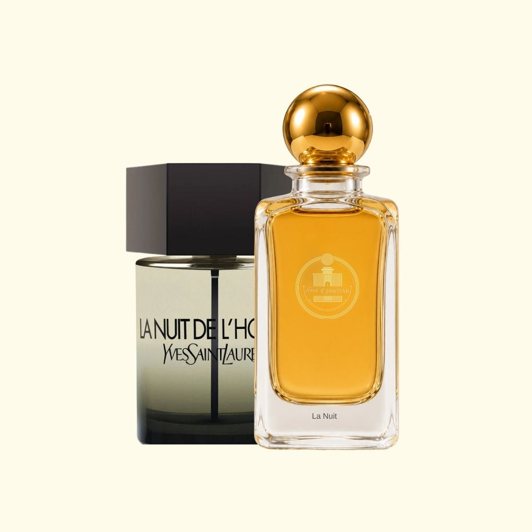 Haus Of Jawhar La Nuit de L'Homme perfume bottle with La Nuit de L'Homme fragrance reference.
