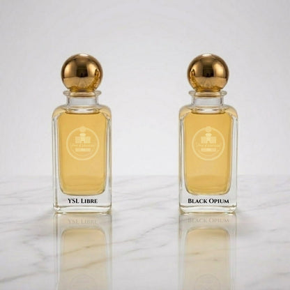 YSL Libre and Black Opium by Haus Of Jawhar perfume bottles.